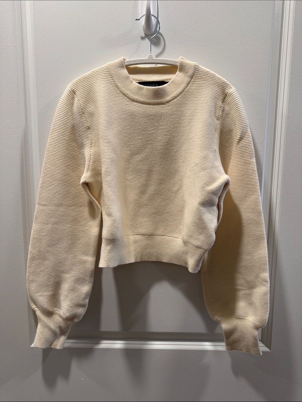 Cream Cropped Crewneck Sweater - Unbranded